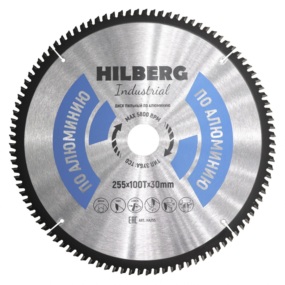 Диск пильный Hilberg Industrial Алюминий 255*30*100Т HA255