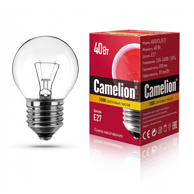 MIC Camelion 40/D/CL/E27 (Эл.лампа накал.с прозрачной колбой, сфера)