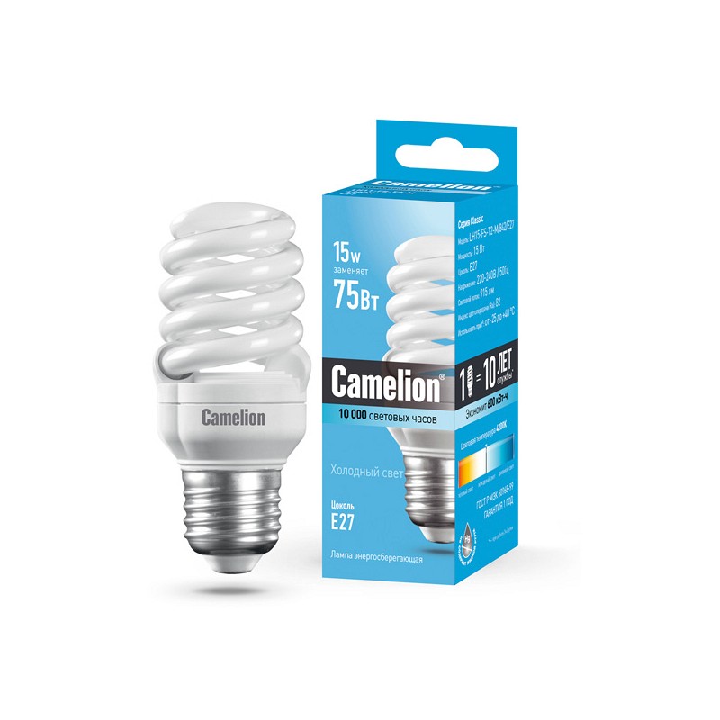 Camelion LH15-FS-T2-M/842/E27 (энергосбер.лампа 15Вт 230В, холодный свет 4200К)