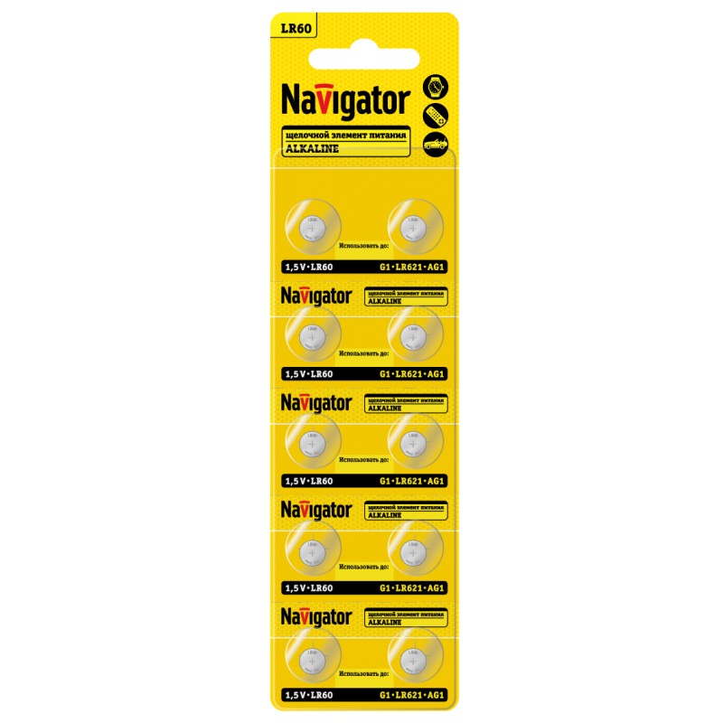 Элемент питания Navigator 95 665 NBT-08 (LR60, AG1, LR621, BP10)