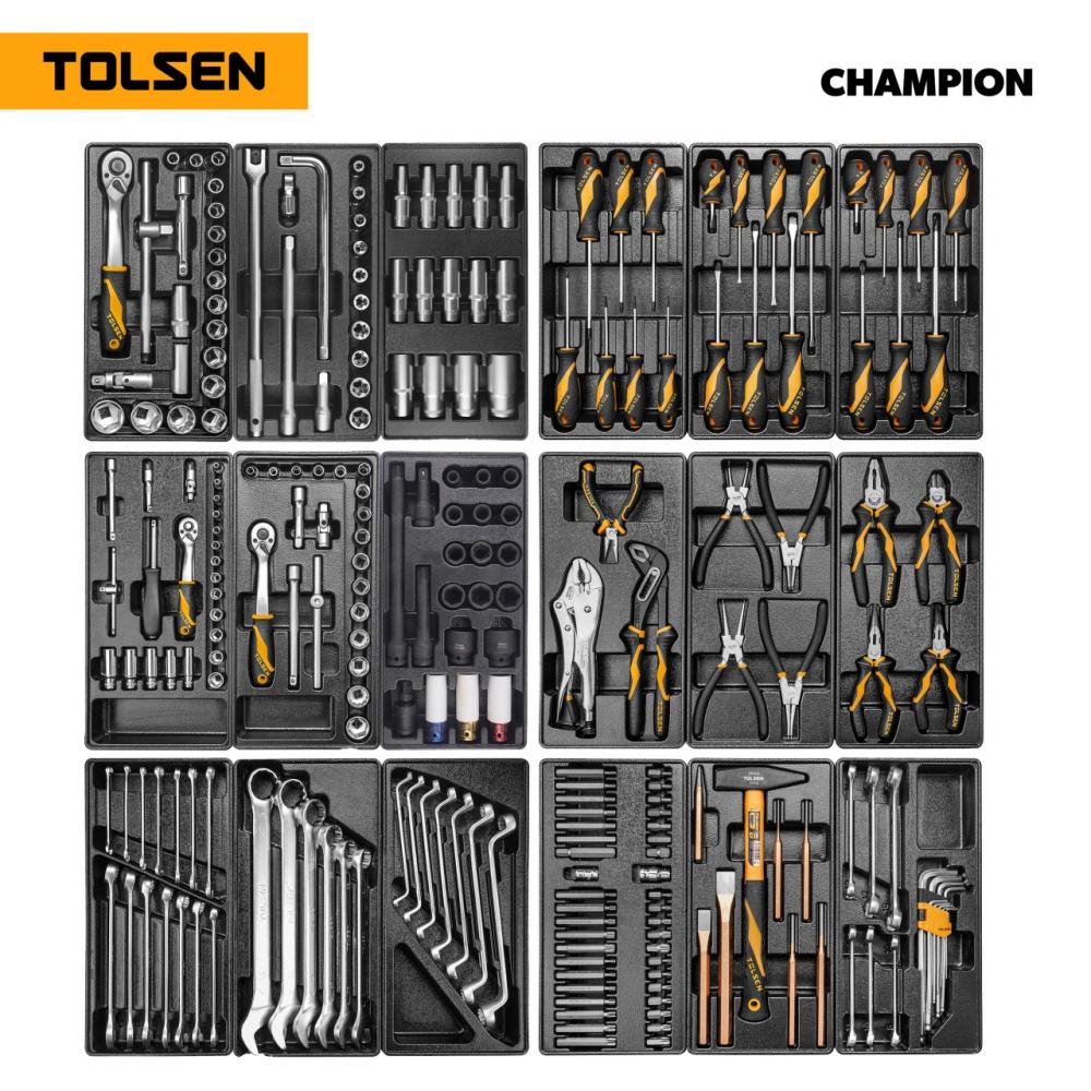 Набор инструментов 239 предметов, "CHAMPION", для тележки, 18 ложементов TOLSEN TT85416-239