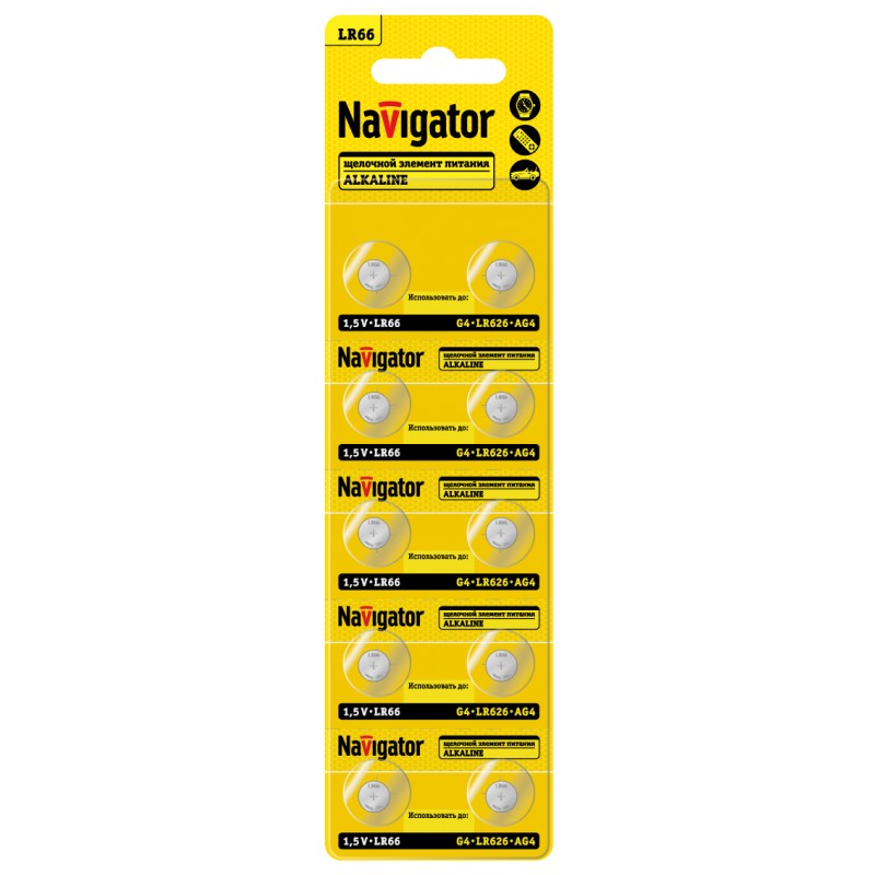 Элемент питания Navigator 95 666 NBT-09 (LR66, AG4, LR626, BP10)