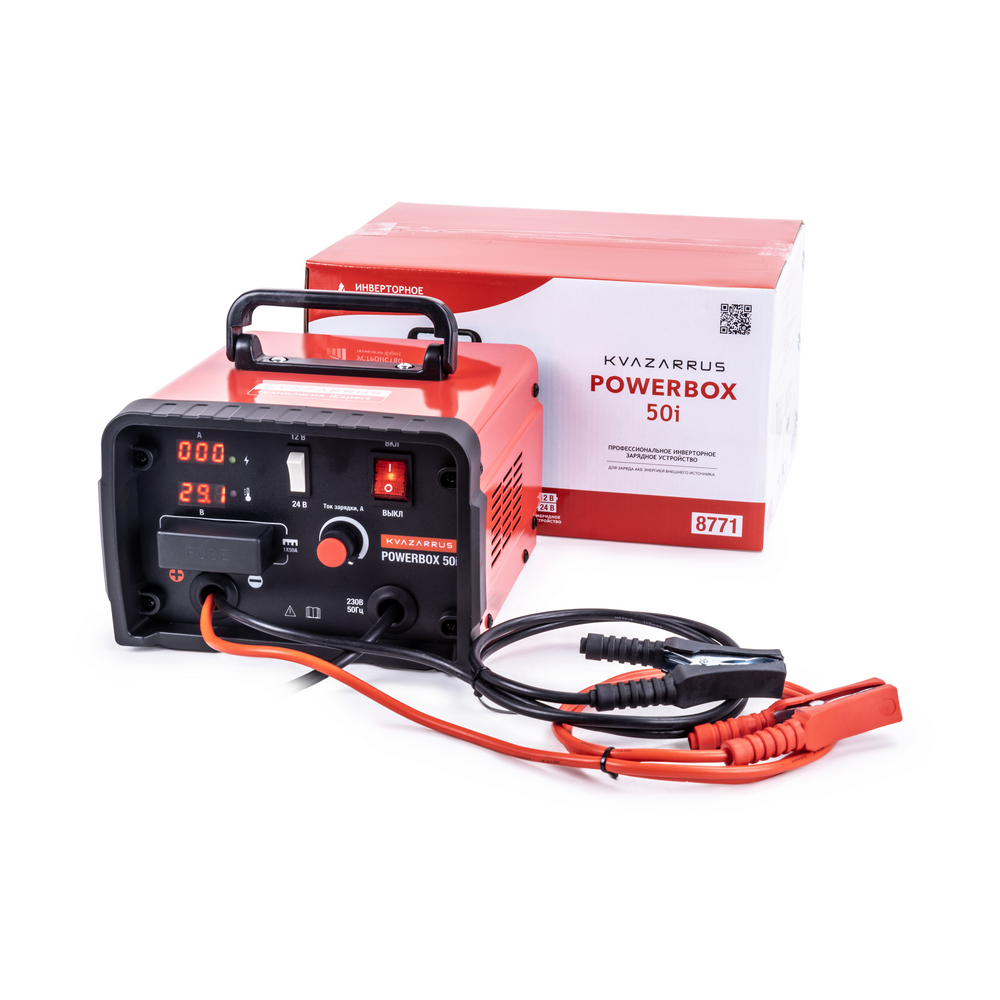 Зарядные устройства FoxWeld Инверторное зарядное устройство KVAZARRUS PowerBox 50i, цветная коробка