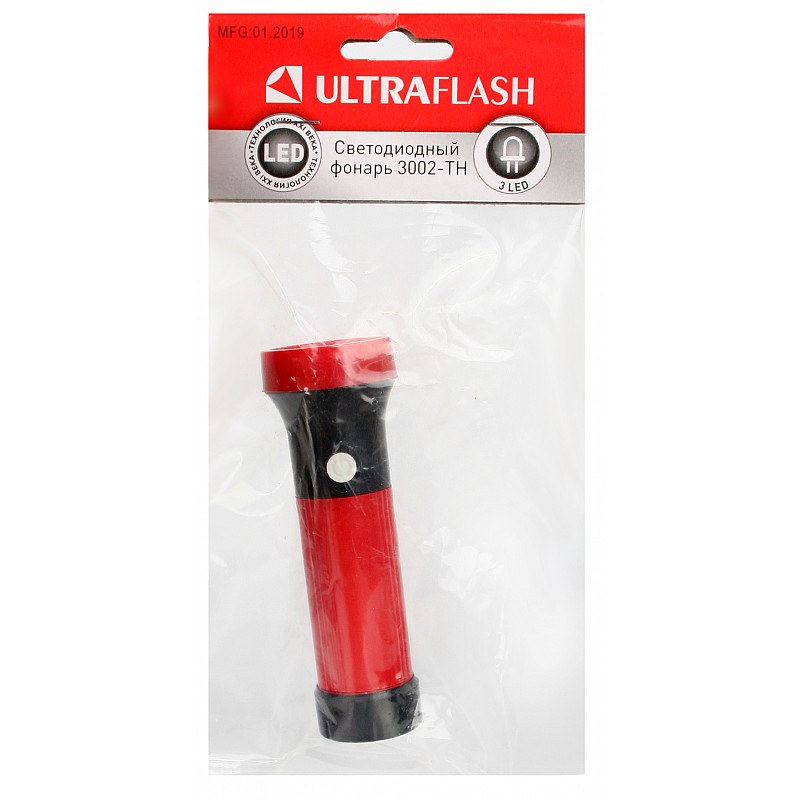 Ultraflash 3002-ТН  (фонарь, красный, 3LED, 1 реж., 3XR03, пластик, блистер-пакет)