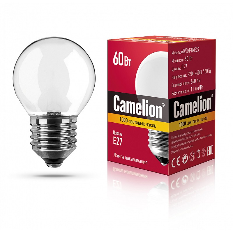 MIC Camelion 60/D/FR/E27 (Эл.лампа накал.с матовой колбой, сфера)