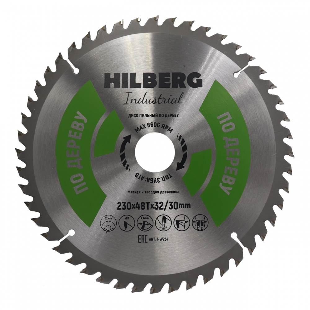 Диск пильный Hilberg Industrial Дерево 230*32/30*48Т HW234