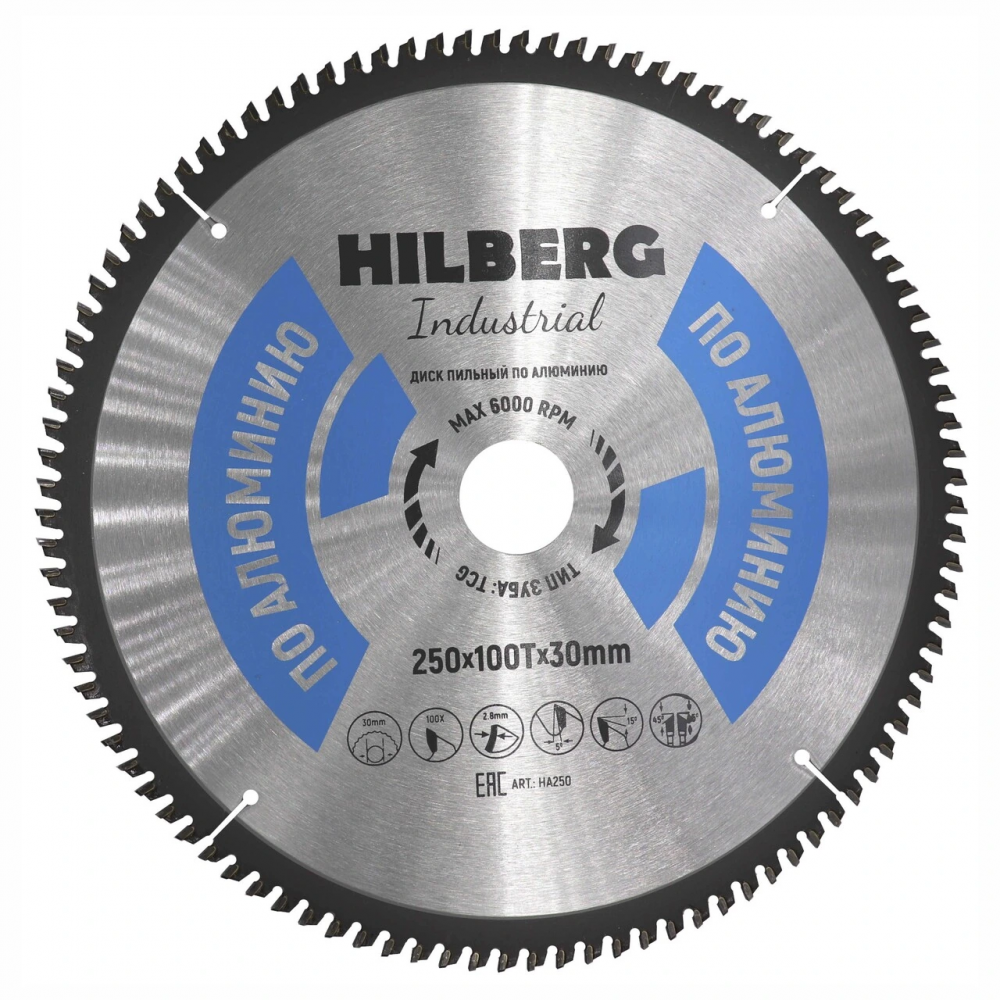 Диск пильный Hilberg Industrial Алюминий 250*30*100Т HA250