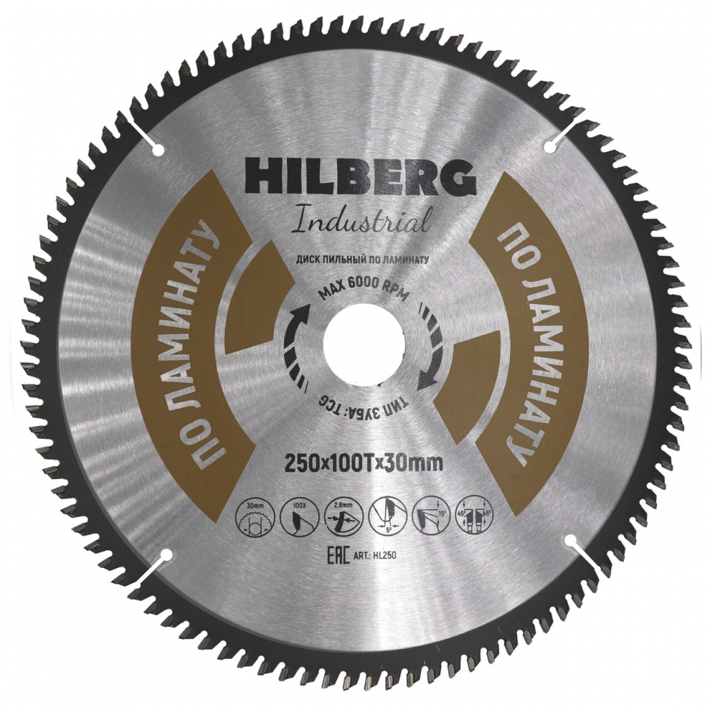 Диск пильный Hilberg Industrial Ламинат 250*30*100Т HL250