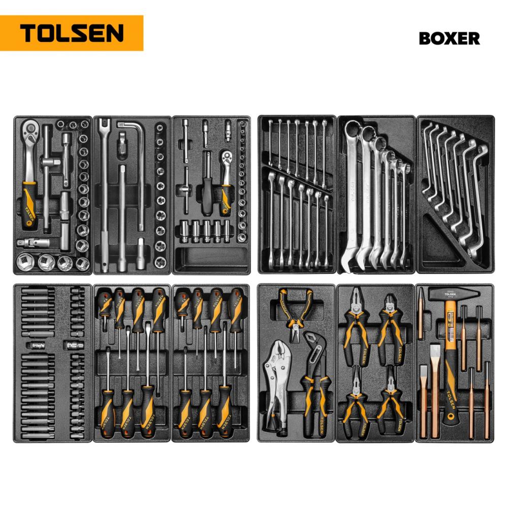 Набор инструментов 157 предметов, "BOXER", для тележки, 12 ложементов TOLSEN TT85415-157