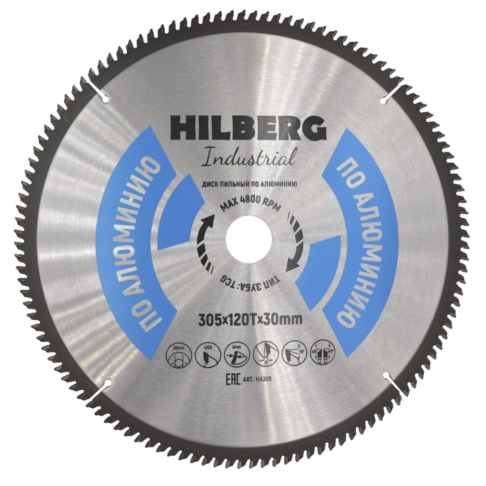 Диск пильный Hilberg Industrial Алюминий 305*30*120Т HA305