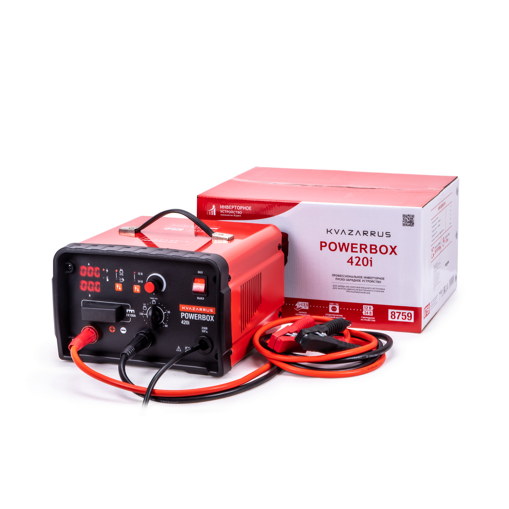 Зарядные устройства FoxWeld Инверторное пуско-зарядное устройство KVAZARRUS PowerBox 420i, таймер, цветная коробка