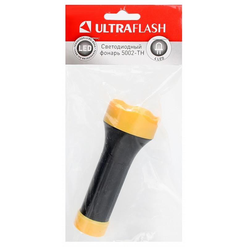 Ultraflash 5002-ТН  (фонарь, черный, 4LED, 1 реж., 3XR03, пластик, блистер-пакет)