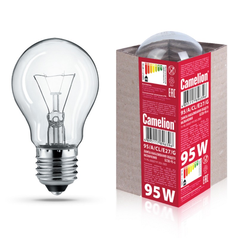 Camelion  95/A/CL/G/E27 (Эл.лампа накал.с прозрачной колбой, ЛОН, ГОФРА, Б230-95-6)